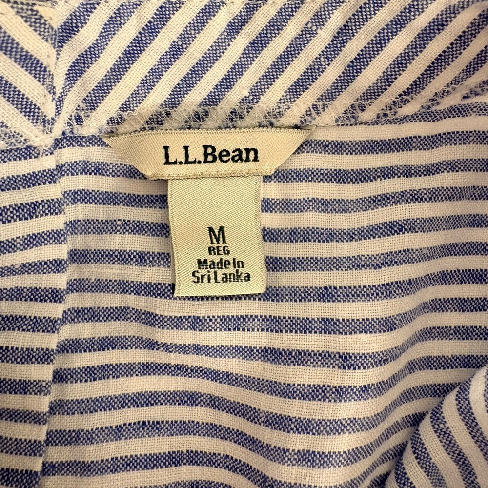 LL Bean 100% Linen Nautical Stripe Size M Shirt Blouse Vacation Beach Preppy - Picture 4 of 5
